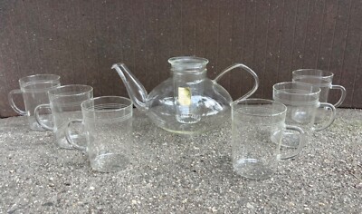 Tea Pot and Glasses Wilhelm Wagenfeld Schott Mainz Jenaer Glas 