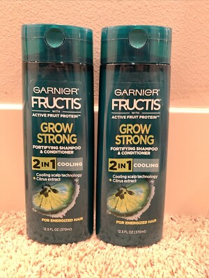 (2) Garnier Fructis Grow Strong Cooling Shampoo 2-in-1 Hair & Scalp for Men