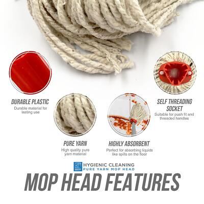 Mop Heads 5x Red Cotton Floor Set - Heavy Duty Replacement Pads For Kitchen & General Cleaning Replacement Mop Heads For Cleaning - Foto 6