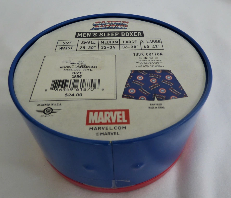 Boxers para dormir Marvel Capitán América para hombre en lata talla pequeña 28-30 100 % algodón Foto 3 de 4