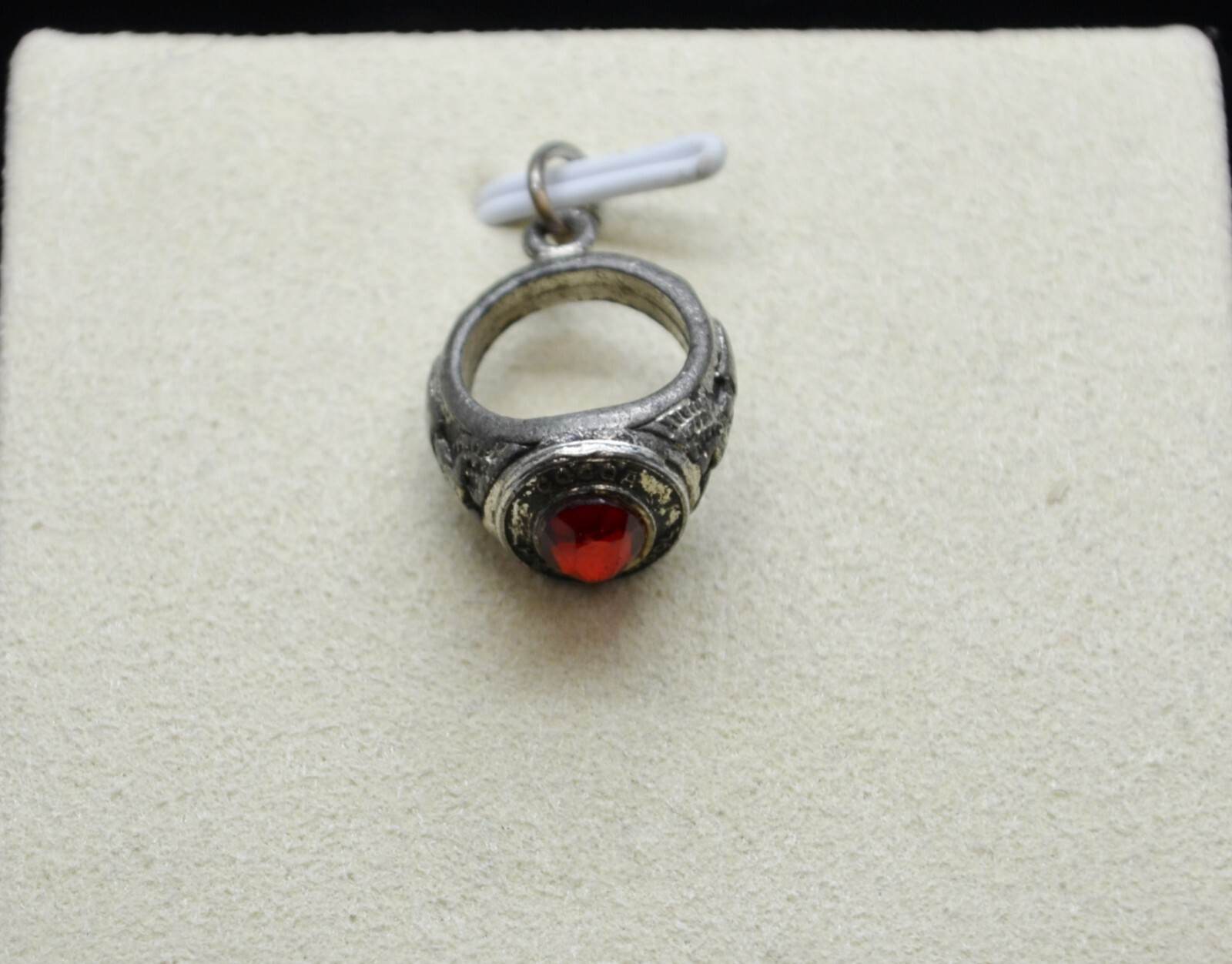 Sterling Silver Tiny Red Gem Ring Pendant / Charm… - image 3