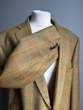 BROOKE TAVERNER wool jacket COVERT COAT 50 48 brown check tweed mens