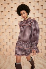 Ulla Johnson Elm Checkered Ruffle Sleeves Mini Dress Dusk Sz 4