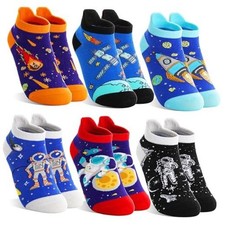 Kids Boys Ankle Socks Low Cut No Show Funny Cartoon Fun Cute 5-8 Years Space