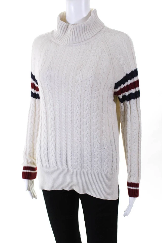 Suéter de cuello alto tejido con cable pizarra y sauce blanco talla pequeña 11478681 para mujer Foto 2 de 4