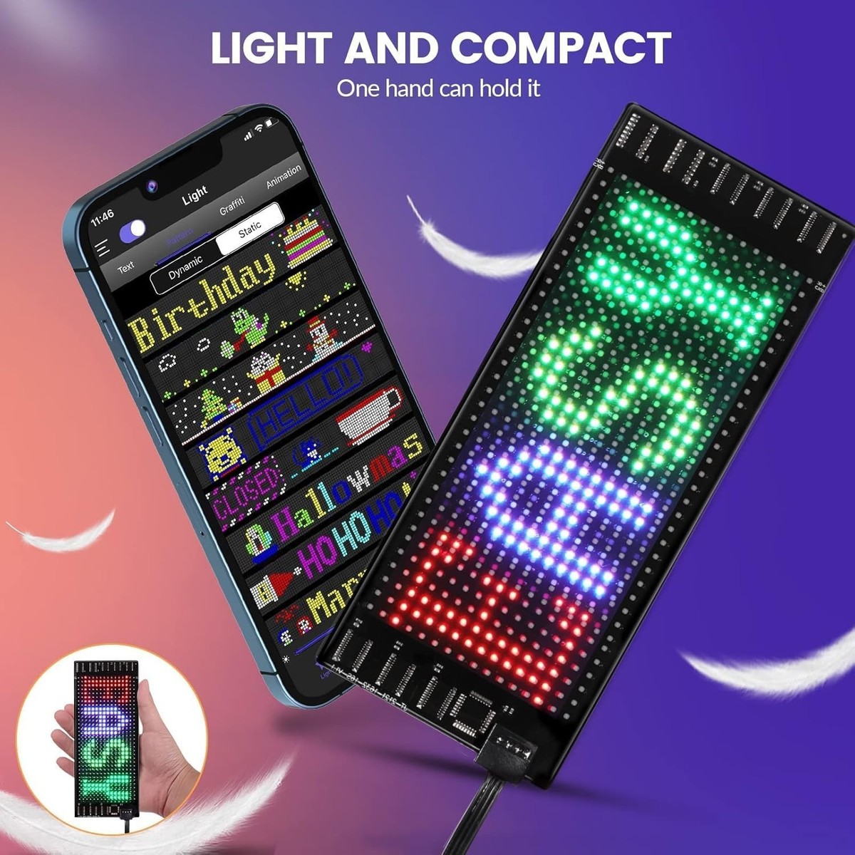 LED Sign for Car, 7''x3''Flexible LED Matrix Panel USB 5V