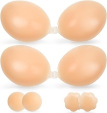2 Pairs Strapless Sticky Adhesive Bra, Invisible Push up Reusable Nude