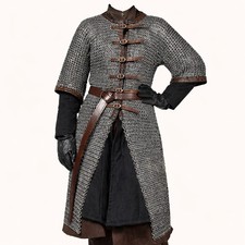 Dark Gray Aluminum Chainmail Hauberk, 9mm Flat Ring Half Sleeve Front Open Shirt