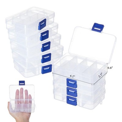 10 Pack 8 Grids Mini Plastic Organizer Box, 2.7x4.2x0.8inch Clear Plastic Jew...