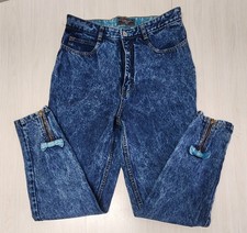 Jordache No Exit Acid Wash Jeans Zipper Bows On Ankles Womens Sz 13/14 Vtg 80s