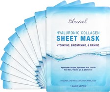 Ebanel 10 Pack Collagen Face Mask with Hyaluronic Acid, Vitamin C, Peptide, A...