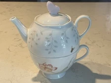 Lenox China Teapot Set BUTTERFLY MEADOW Stacking Dainty Floral