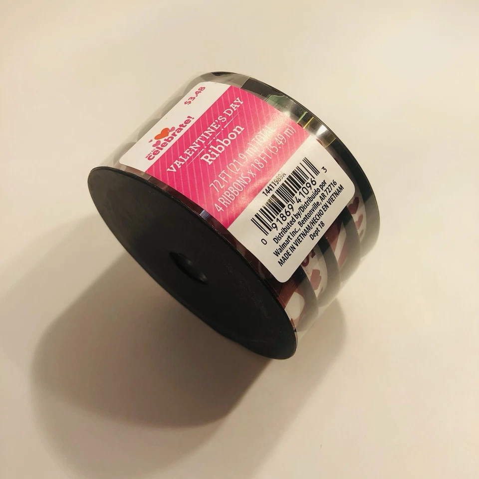 Way To Celebrate Valentine's Day Ribbon Hearts Red White 72 FT Total 4 Rolls New - Image 2 of 4