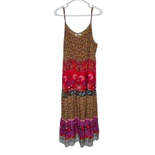 Natural Life Salma Maxi Dress L/XL Boho Patchwork Floral Rayon Strappy Festival