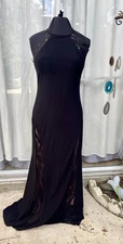 NW Nightway Long Black Nude Lace Cutouts Strechy Formal Gown Size 12P Petite 