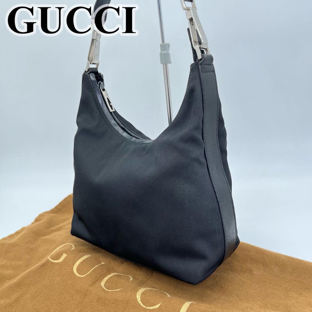 Gucci Black Canvas Half Moon Logo One Shoulder Bag Pre-Owned