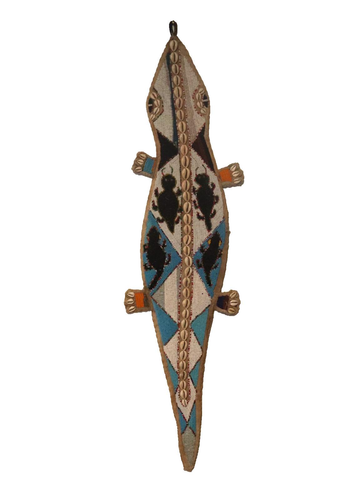 Antqiue African Yoruba Lizard Ceremonial Sash Belt Wall Hanging 40" tribal art