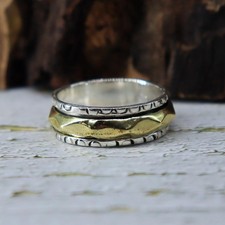 Vintage Two Tone Spinner Ring: Two-Tone Hammered Finish - 925 Sterling Silver,