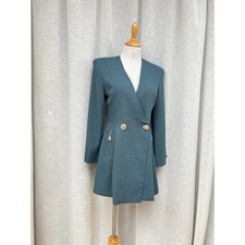 1990 PREFILL Double Breasred Wool Blend Wrap Blazer Dress in Green made in Japan