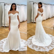 Mermaid Wedding Dresses Off Shoulder Lace Appliques Sweep Train Bridal Gowns