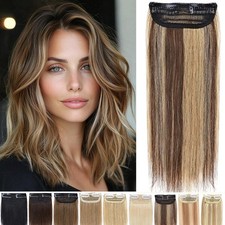 Hairpiece Pad Clip In Human Remy Hair Extensions Fluffy Topper Short BALAYAGE US