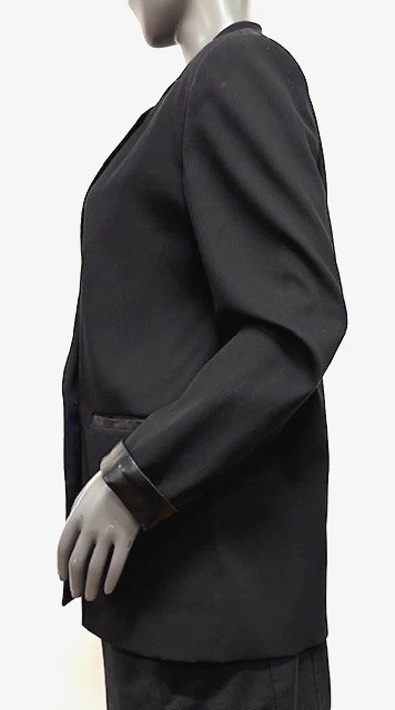 Blazer Ralph Lauren Black Label mistura de lã preto com acabamento de couro tamanho 12 - Imagem 2 de 4