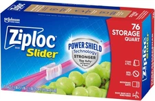 Ziploc Quart Food Storage Slider Bags 76 Ct | BPA-Free Durable Freezer Bags