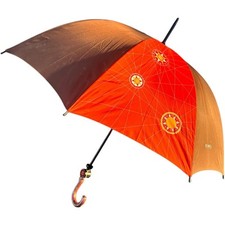 Rare Vintage Aramis Rain Umbrella Compass Theme 40in Large Brown Orange