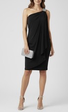 Black Draped Off Shoulder Dress Cocktail Party Evening Rhinestones Glam Size XS