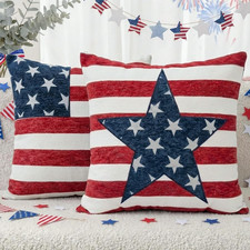 4Th of July Pillow Covers 18"X18" Set of 2, Soft Jacquard Chenille Throw Pillow