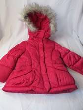 London Fog Fuchsia Puffer Jacket Coat Girls 4T Faux Fur Detachable Hood