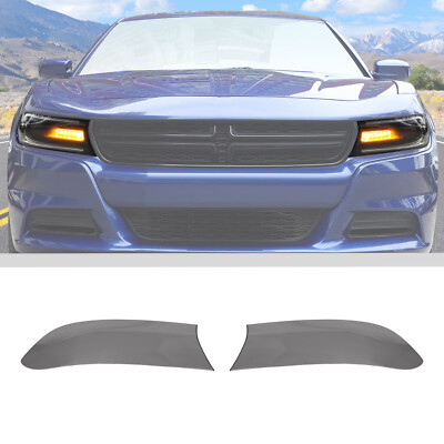 Smoked Black Front Head Light Lamp Guard Decor Cover Trim For Dodge Charger 15+