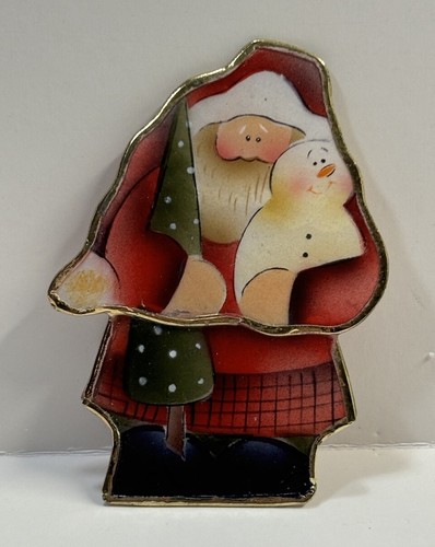 St. Nick Capiz Shell Santa Claus Pin Brooch Handcrafted Unique Gold Leaf Trim - 第 1/3 張圖片