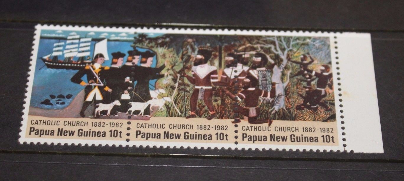 PAPUA NEW GUINEA 1982 CENT OF CATHOLIC CHURCH STRIP OF 3 VERY FI