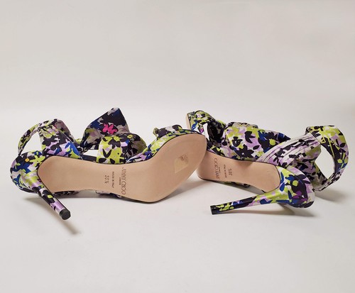 JIMMY CHOO SHOES KRIS KNOTTED FLORAL PRINT SATIN SANDALS $995 sz IT 38.5 US 8.5 - 第 7/18 張圖片