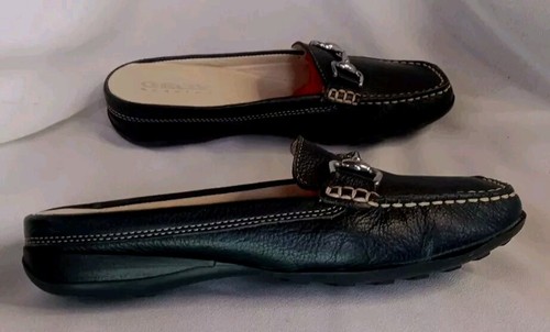 Geox Women's Respira Black Leather Slip-on Mules Flat Open-back Loafers Size 37 - Picture 9 of 15