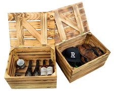 Set 2 Cassetta Frutta Fiammata con Coperchio Scrigno del Tesoro Cassetta in Legno con Coperchio