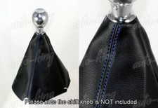 Universal Jdm Blue Stitch Black Pvc Leather Gear Manual Shifter Shift Knob Boot