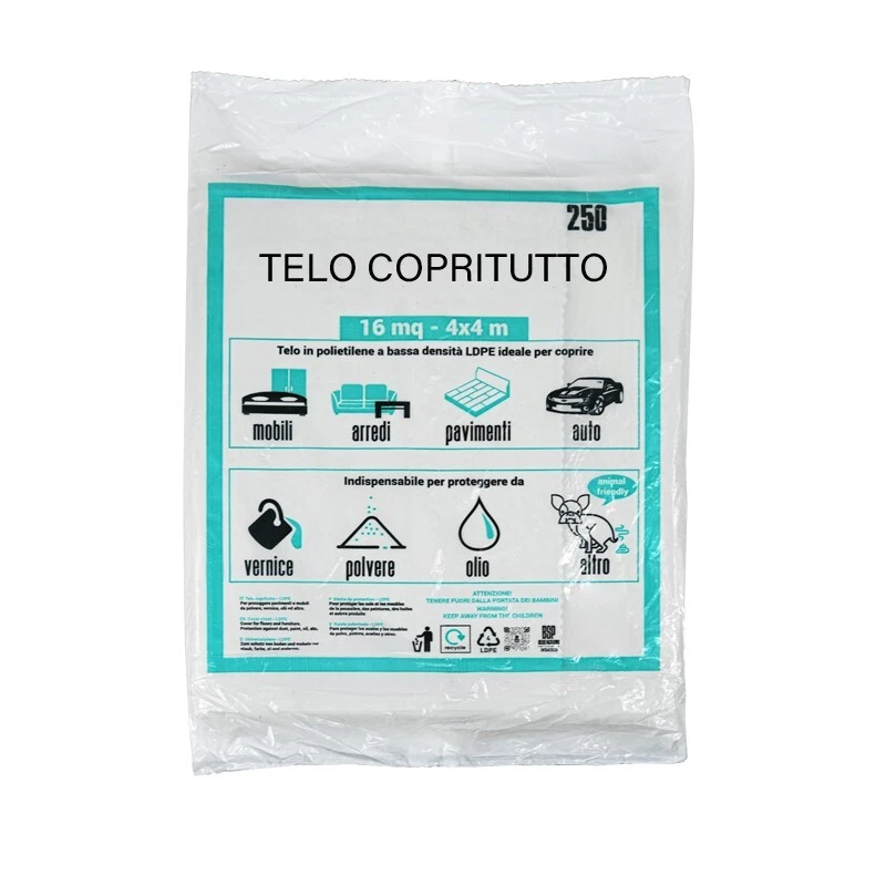 TELO COPRITUTTO UNIVERSALE POLIETILENE 16 MQ-4x4 mt MOBILI AUTO PAVIMENTI - Immagine 2 di 4