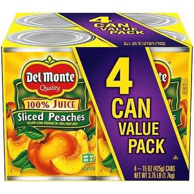 Del Monte Yellow Cling Sliced Canned Peaches in 100% Juice, 15 oz Cans (Pack of 