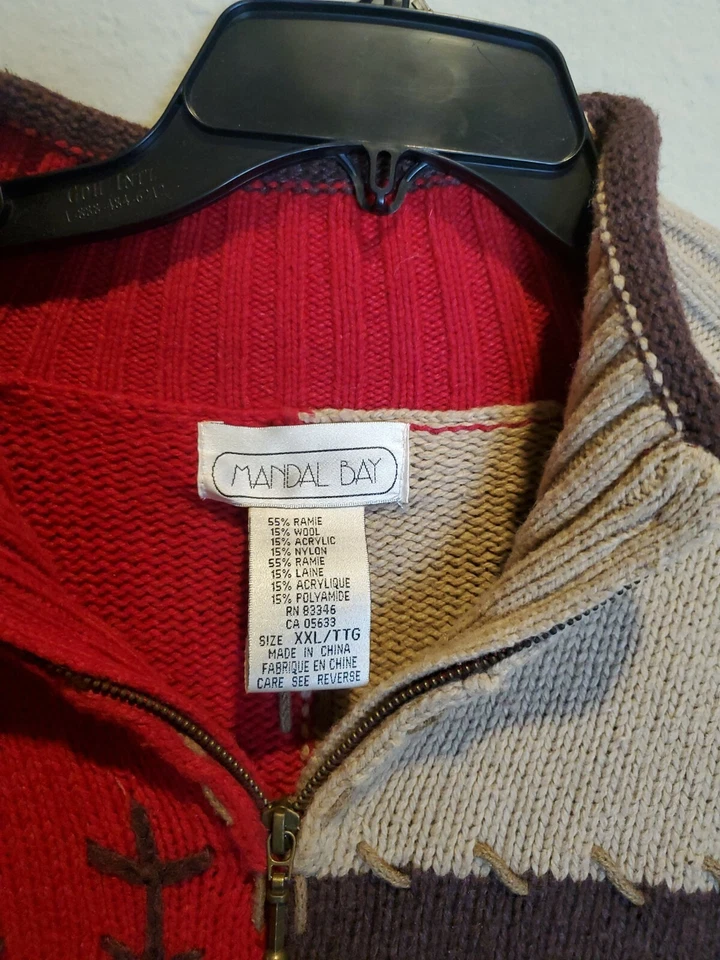 女士松树毛衣红色、米色、棕色 1/4 拉链 -- XXL 码 — 第 3/4 张图片