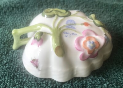 Vintage HEREND Hungary Hand Painted Porcelain Leaf Birds Butterfly