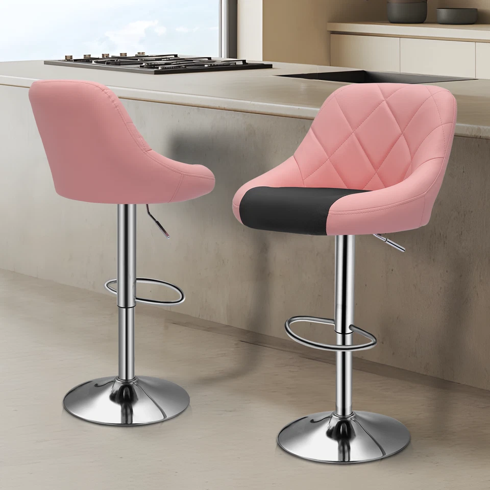 Model Bar Stool Chair Dining Counter Pub Barstools Mix Black & Pink Set of 2 - Image 4 of 4