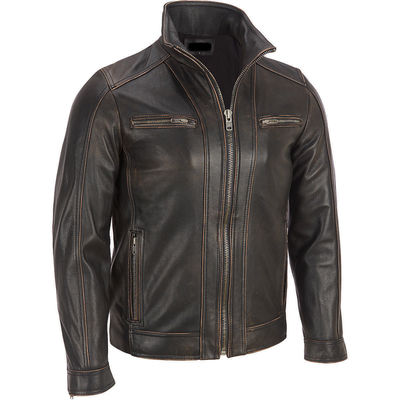 Genuine leather brown black jacket 革ジャン Men's BLACK Rivet Leather Faded-Seam Jacket Genuine Leather Jacket