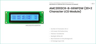 LCD Module AMC2002CR-B-G6WFDW  Orient Display 20×2 Character LCD Module