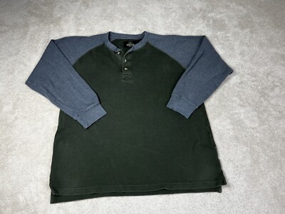 Redhead Sweater Mens Large Green Gray Pullover 3 Button Henley Sweatshirt Cotton