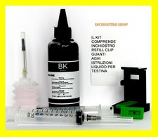 kit inchiostro 100 ml per ricarica cartucce stampanti hp 305 nere + refill clip 
