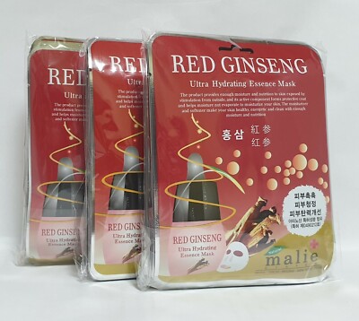30 Stück Malie ROTER GINSENG Gesichtsmaske Packungen Blatt 25g pflegende Feuchtigkeit Kosmetik