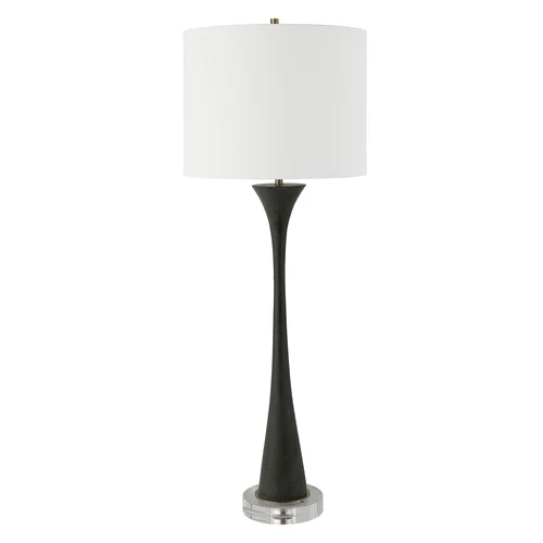 Minimalist Black Faux Granite Stone Table Lamp 34 in Buffet Style Trumpet Shape - Picture 5 of 8