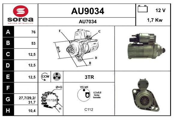 Démarreur SNRA AU9034 pour moteur essence et diesel 12V